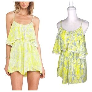 Lovers Friends Aries yellow white gray minidress sundress straps open back small